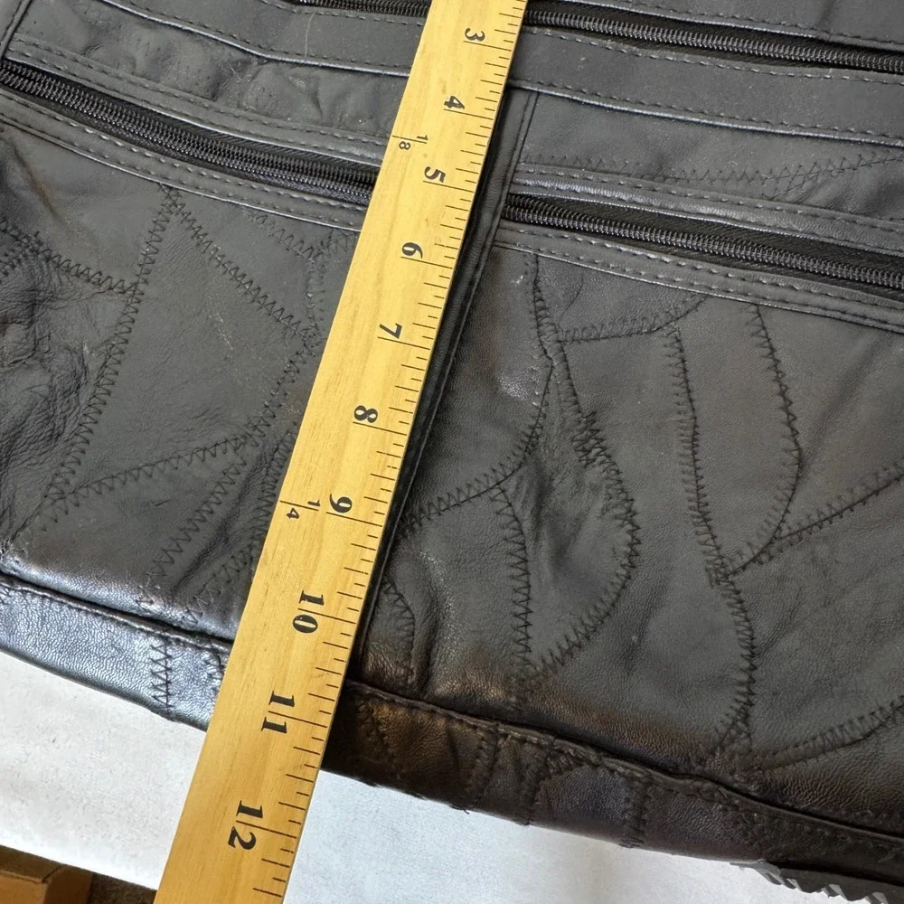 Patchwork Bonded Leather Briefcase Large Black Laptop Bag Professional